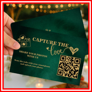 Cartão De Informações Esmeralda Verde & Dourado Capture O Amor QR Casame