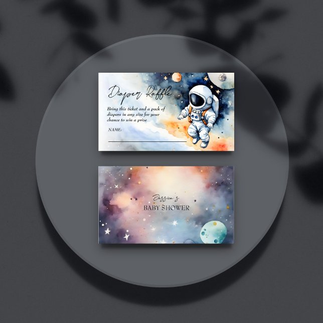 Cartão De Informações Espingarda de fralda do astronauta externo (Outer space astronaut baby shower diaper raffle enclosure card watercolor galaxy baby astronaut)