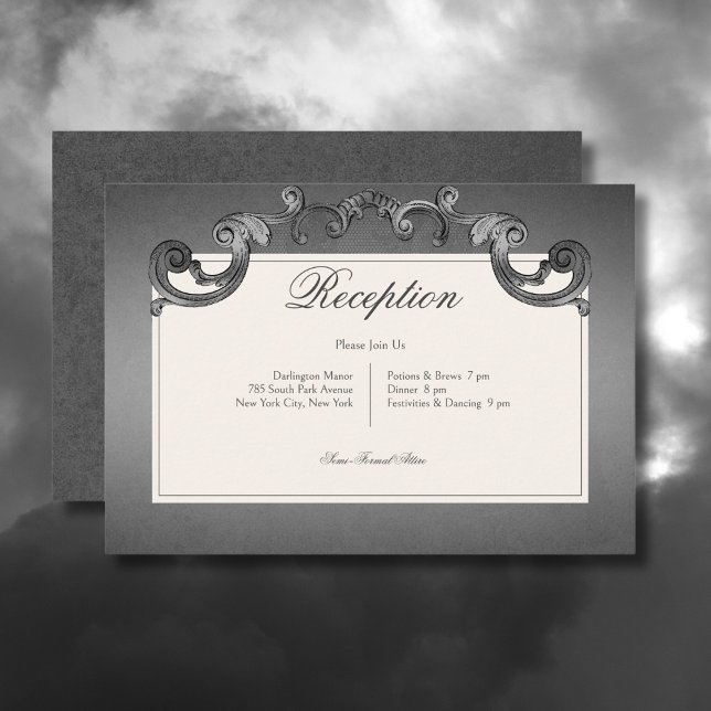 Cartão De Informações Esqueletos Góticos Escuros e Recepção Cardíaca Ros (Gothic Dark Skeletons & Rose Heart Wedding Reception Card)