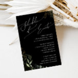 Cartão De Informações Esquema de eventos preto e Dourado<br><div class="desc">Entra num mundo encantado com o nosso cronograma de eventos preto-e-ouro, perfeito para o seu casamento botânico de primavera boho. Adorado com eucalipto verde sábio e sotaque dourado, este cartão de cervejamento exude elegância e moderna timidez. Imaginem passear por um jardim de verão mágico, rodeado pelos sons suaves da natureza....</div>