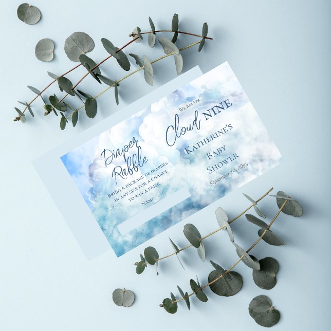 Cartão De Informações Estamos Na Nuvem Nove Fralda Raffle ("We Are On Cloud Nine"  Blue Boy Baby Shower Diaper Raffle Insert Enclosure Card)
