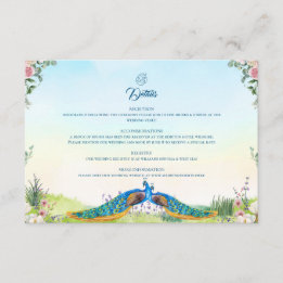 Cartão De Informações Estilo de Casamento Botânico Pavão Azul Elegante