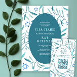 Cartão De Informações Estrela Botânica de Aquarela David Bar Bat Mitzvah<br><div class="desc">Cartão perfeito para anunciar um morcego mitzvah, bar mitzvah ou outra celebração judaica! A mão fez a aquarela arte para você na frente e atrás! TOTALMENTE PERSONALIZÁVEL! Clique em "Personalizar" acima para editar o texto e adicionar seu link ao código QR. Clique em "editar usando a ferramenta design" para ajustar...</div>