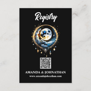 Cartão De Informações Estrelas da lua azul dourado código QR luna 3.5x5