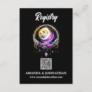 Cartão De Informações Estrelas da lua magenta negra código QR luna