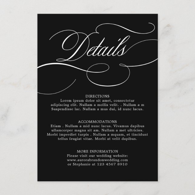 Cartão De Informações Eterno de caligrafia moderna Casamento branco Negr (Frente)