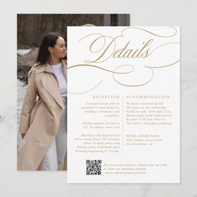 Cartão De Informações Eterno de caligrafia moderna e casamento branco (Frente/Verso)