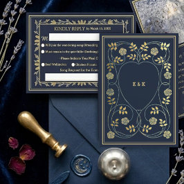 Cartão De Informações Ethereal Navy Vintage Art Nouveau Wedding RSVP