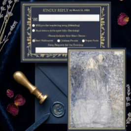 Cartão De Informações Ethereal Navy Vintage Art Nouveau Wedding RSVP