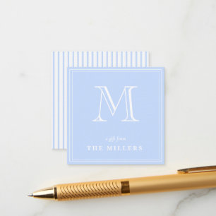 Cartão De Informações Etiquetas de Presente Azul Claro e Branco Monogram