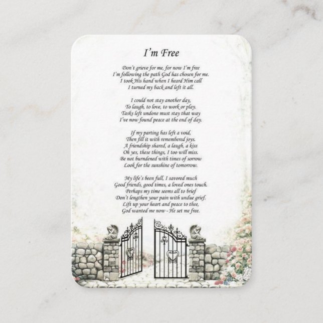 Cartão De Informações Eu sou Gratuito do Funeral Memorial (Frente)