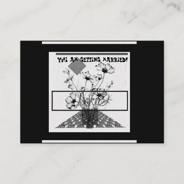 Cartão De Informações Eu vou me casar com flores brancas e pretas (Frente)