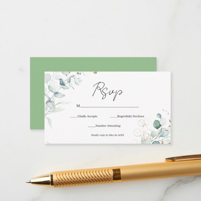 Cartão De Informações Eucalipto e verde sofisticados deixam RSVP Enc (Frente/Verso In Situ)