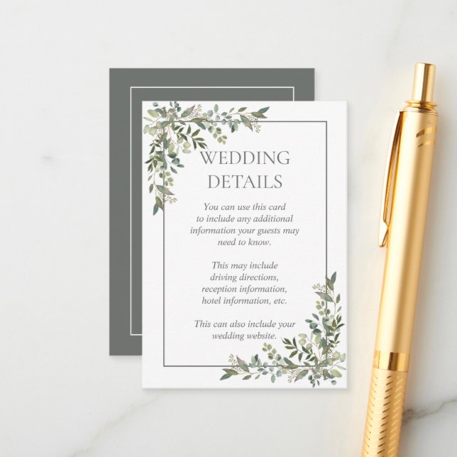 Cartão De Informações Eucalyptus Botanical Sage - Detalhes do Casamento  (Frente/Verso In Situ)