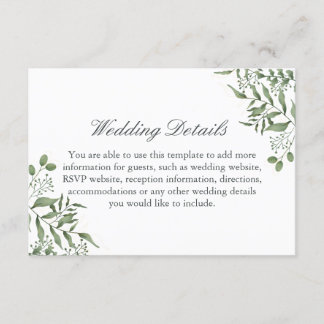 Cartão De Informações Eucalyptus deixa casamento