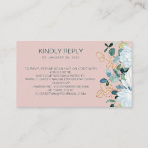 Cartão De Informações Eucalyptus e flores brancas QR Code on-line RSVP