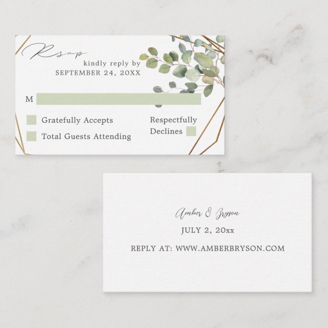 Cartão De Informações Eucalyptus e SM Dourado sem RSVP V2 (Frente/Verso)