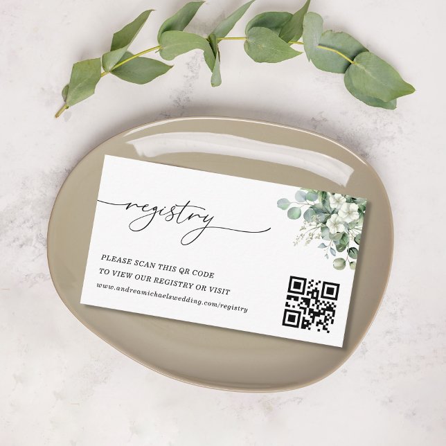Cartão De Informações Eucalyptus Floral QR Code Wedding Gift Registry (Criador carregado)