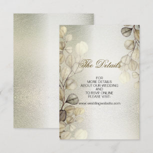 Cartão De Informações Eucalyptus Foliage Wedding Shiny Dourado com Aquar