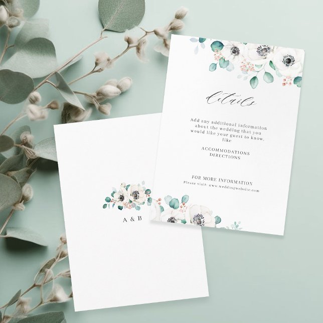 Cartão De Informações Eucalyptus greenery anemone casamento floral com r (Eucalyptus greenery anemone floral rustic wedding enclosure card)