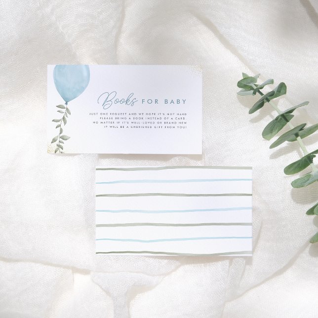 Cartão De Informações Eucalyptus Greenery Blue Balloon Livros Para Bebê (Criador carregado)