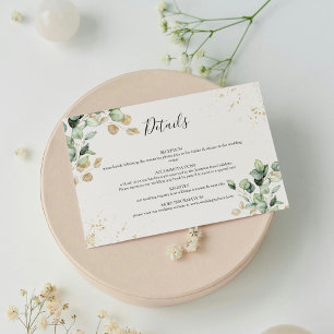 Cartão De Informações Eucalyptus Greenery e Acentos Dourados Casamento