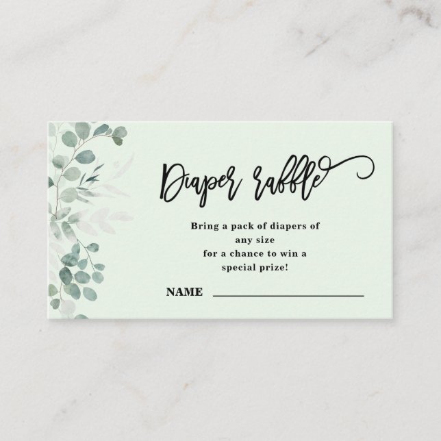 Cartão De Informações Eucalyptus Greenery | Fralda Raffle | Chá de frald (Frente)