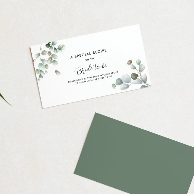 Cartão De Informações Eucalyptus Greenery - Receita de Script Botânico (Eucalyptus Foliage Bridal Shower Recipe Request Enclosure Card)