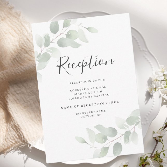 Cartão De Informações Eucalyptus Greenery Recepção de casamento (Criador carregado)