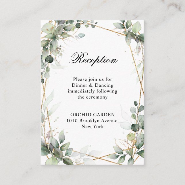Cartão De Informações Eucalyptus Greenery Recepção de casamento Botânica (Frente)