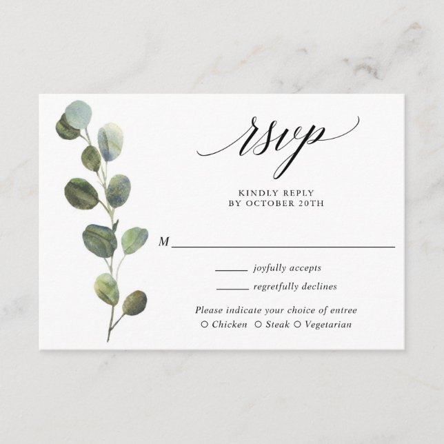 Cartão De Informações Eucalyptus greenery simples casamento elegante RSV (Frente)