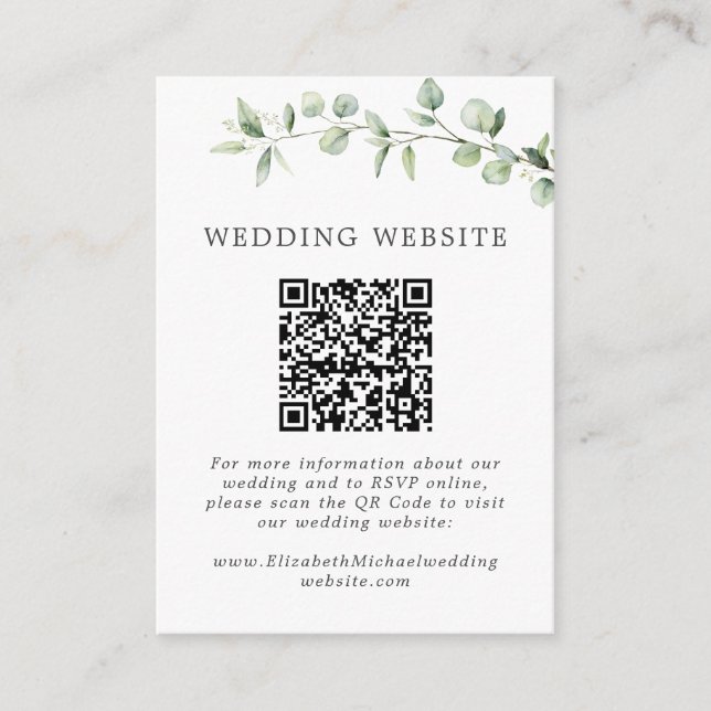 Cartão De Informações Eucalyptus Modern Ampersand Wedding Site QR (Frente)