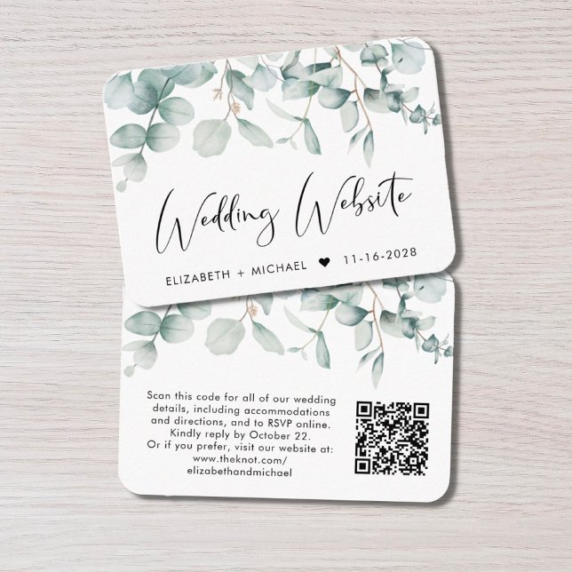 Cartão De Informações Eucalyptus Watercolor Código QR Casamento (Criador carregado)