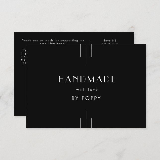 Cartão De Informações EVERLY Black Handmade with Love Thank You Order (Frente/Verso)