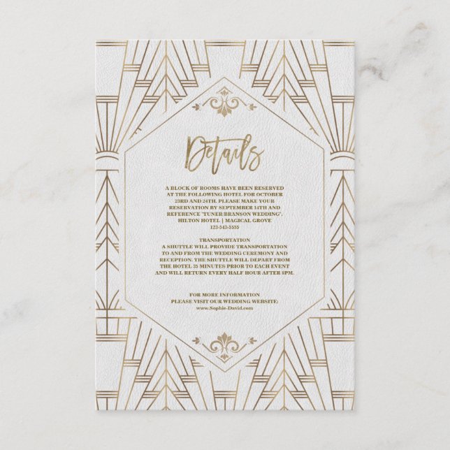 Cartão De Informações Excelente Dourado Real Gatsby Wedding (Frente)