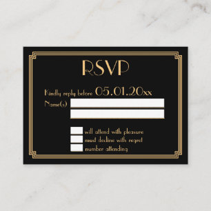 Cartão De Informações Excelente Pequeno Gatsby Art Deco Black Dourado Ca