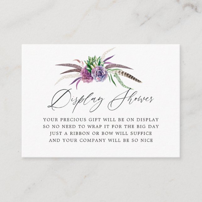 Cartão De Informações Exposição de Chuveiro de Noiva de Suculentas Místi (Frente)