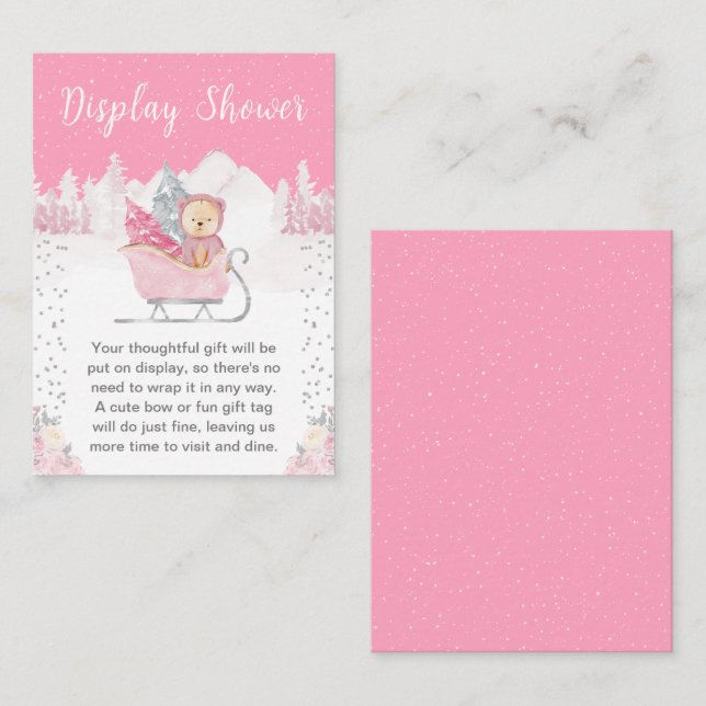 Cartão De Informações Exposição de Chuveiro Urso de Inverno Rosa Trenó (Frente/Verso)