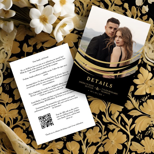 Cartão De Informações Exquisite Modern Golden Abstract Geometric Shape (Exquisite Modern Faux Golden Abstract Geometric Shape Photo Wedding Enclosure Card. )