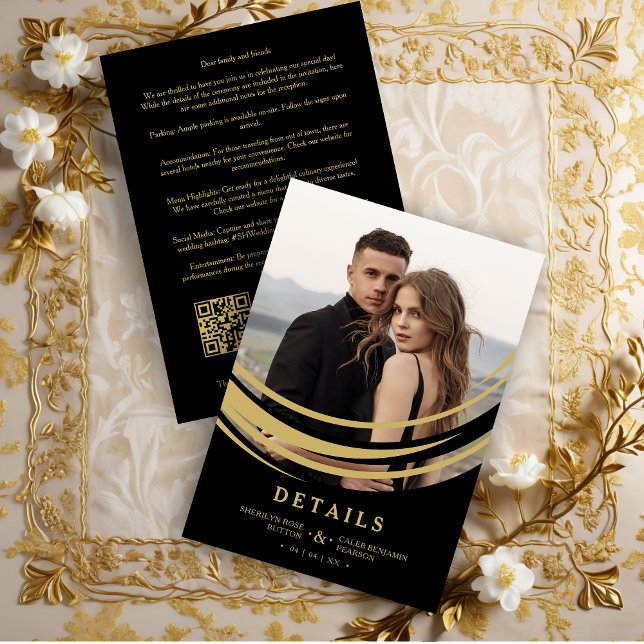 Cartão De Informações Exquisite Stylish Golden Abstract Geometric Shape (Exquisite Stylish Faux Golden Abstract Geometric Shape Photo Wedding Enclosure Card. )