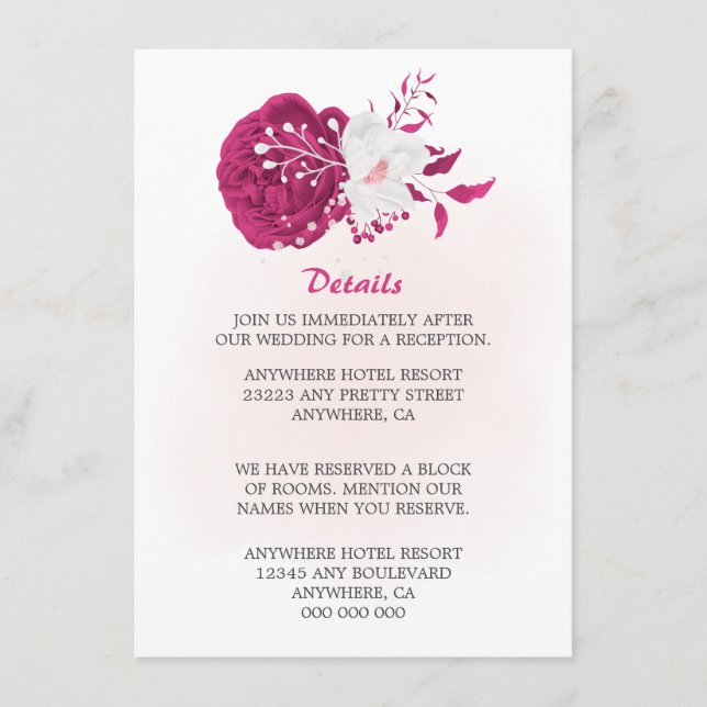 Cartão De Informações fabuloso fuchsia e floral branco (Frente)