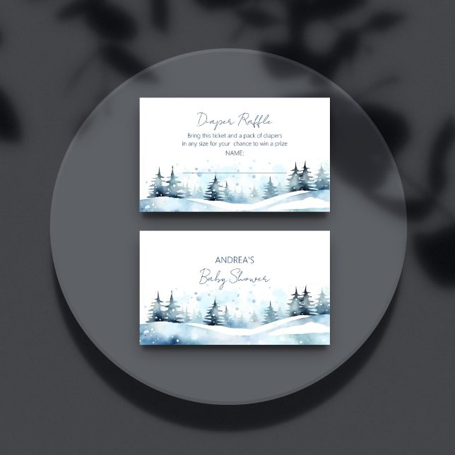 Cartão De Informações Faca de fralda de inverno (Winter baby shower diaper raffle enclosure card snowy pines pastel Scandinavian  blues raffle card)