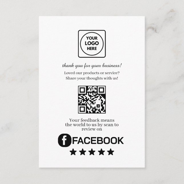 Cartão De Informações Facebook Review QR | Business Feedback Link (Frente)