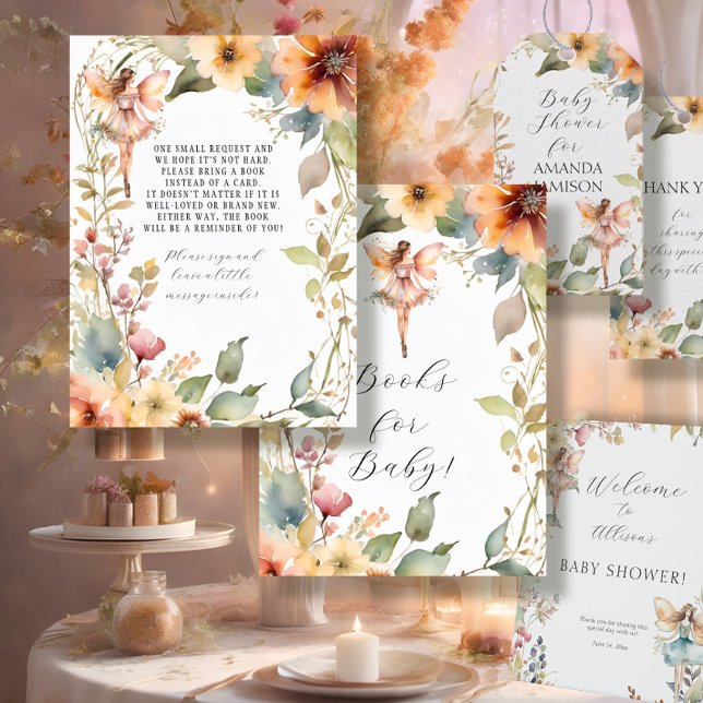 Cartão De Informações Fada Encantada Folha Floral Livros para Bebê (Criador carregado)