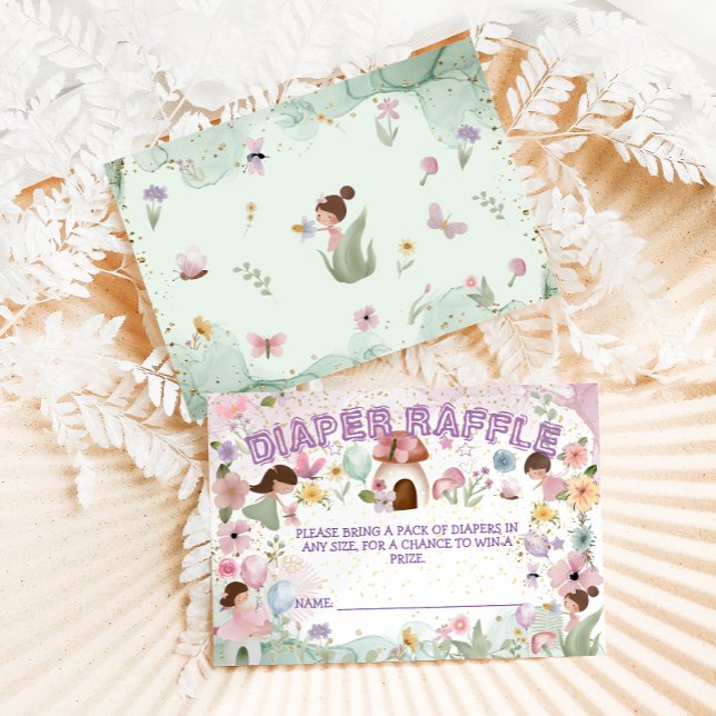 Cartão De Informações Fada Rosa Bebê Chá Flor Fralda Raffle (Criador carregado)