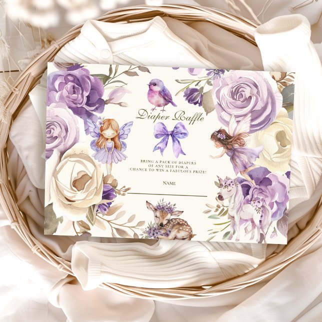 Cartão De Informações Fada Woodland Chá de fraldas Diapper Raffle (Criador carregado)