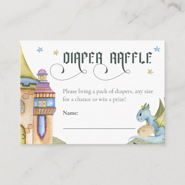 Cartão De Informações Fairytale Dragon Fralda Raffle Chá de fraldas (Frente)