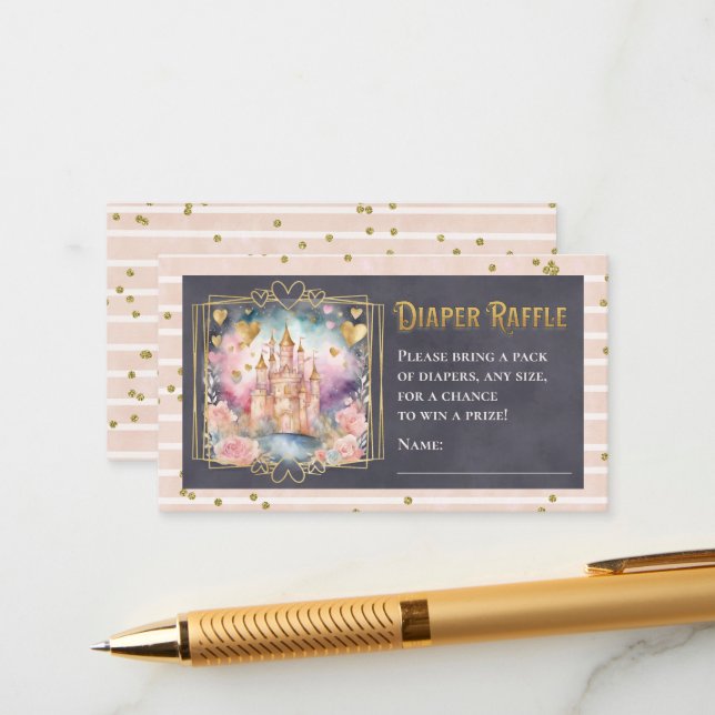 Cartão De Informações Fairytale Princesa Fralda Raffle (Frente/Verso In Situ)