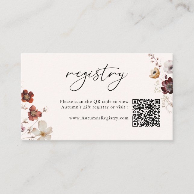Cartão De Informações Fall Florals QR Code Gift Registry (Frente)