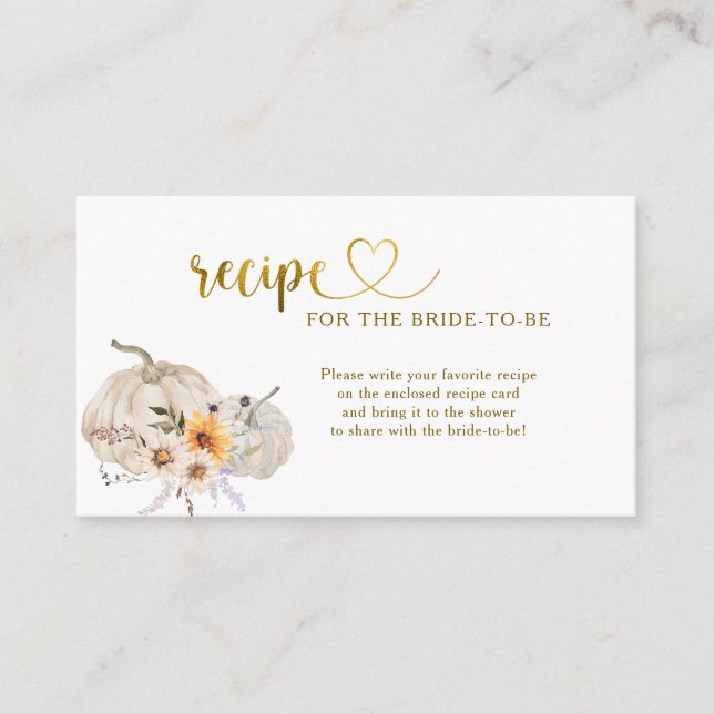 Cartão De Informações Fall in Love Pumpkins Bridal Shower Recipe Request (Frente)